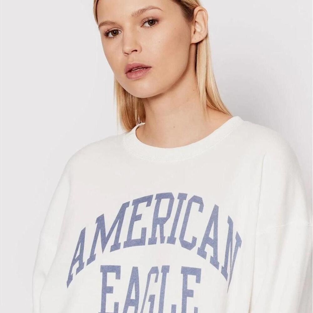 American eagle collegiate small petite Blue White crewneck Sweatshirt fall cozy
